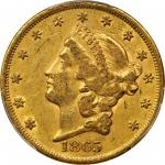 1865 Liberty Head Double Eagle. Repunched Date. EF-45 (PCGS).