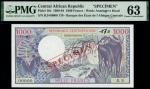 Republique du Tchad, specimen 1000 francs, 1985, serial number Q.01 000000, blue and violet, carved 