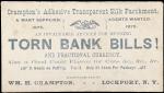 Envelope containing Torn Bank Bills and Fractional Currency. Cramptons Adhesive Transparent Silk Par