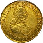 COLOMBIA. 1761-JV 8 Escudos. Santa Fe de Nuevo Reino (Bogotá) mint. Carlos III (1759-1788). Restrepo