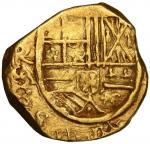 Bogota, Colombia, gold cob 2 escudos, Phillip IV, assayer A below mintmark NR to left (ca. 1640), NG