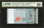 2009年马来西亚国家银行50令吉。替换券。PMG Superb Gem Uncirculated 68 EPQ.