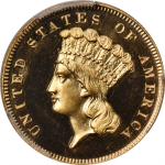 1868 Three-Dollar Gold Piece. JD-1, the only known dies. Rarity-6+. Proof. Unc Details--Altered Surf