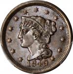 1849 Braided Hair Cent. N-17. Rarity-3. Grellman State-b. MS-62 BN (PCGS).
