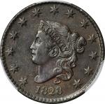 1828 Matron Head Cent. N-6. Rarity-1. Large Narrow Date. EF Details--Cleaned (PCGS).