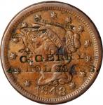 G.M. GERRY / (EAGLE) / G. GERRY / ANTHOL MASS on an 1848 Braided Hair large cent. Brunk G-190 and G-