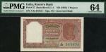 Reserve Bank of India, 2 rupees, ND (1950), (Pick 27), in PMG holder, staple hole at issue, 64 Choic