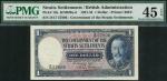 Government of the Straits Settlements, $1, 1 January 1933, serial number D/17 57896, blue on multico
