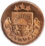 LATVIA. 5 Santimi, 1923. Le Locle (Huguenin) Mint. PCGS SPECIMEN-65 Red Brown Gold Shield.