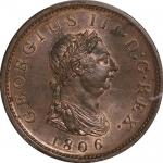 英国(GB), 1806, 銅(Cu), ﾍﾟﾆｰ Penny, PCGS MS63RB, 極美/未, AU, ジョージ3世像／ブリタニア座像 1ペニー銅貨 1806年 KM663
