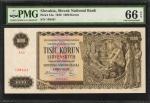 SLOVAKIA. Slovak National Bank. 1000 Korun, 1940. P-13a. PMG Gem Uncirculated 66 EPQ.
