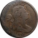 1803 Draped Bust Cent. S-258. Rarity-1. Small Date, Large Fraction. Fine-15, Corrosion, Scratches.