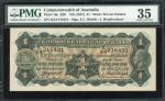 1927年澳洲1镑，无日期，编号 K/44 216431，PMG 35，有孔。Commonwealth of Australia, 1 pound, ND(1927), serial number K