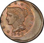 1848 Braided Hair Cent. Newcomb-34. Rarity-5. Struck 20% off center. Mint State-65 RB (PCGS).