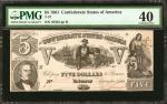 T-37. Confederate Currency. 1861 $5. PMG Extremely Fine 40.