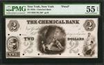 New York, New York. Chemical Bank. 1850s $2. PMG About Uncirculated 55 EPQ. Proof.