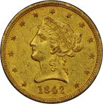 1842 Liberty Head Eagle. Large Date, Crosslet 4. EF-45 (PCGS).