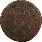 1721-B French Colonies 9 Deniers. Rouen Mint. Martin 1.1-A.3, W-11825. Rarity-4. EF Details--Environ