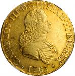CHILE. 8 Escudos, 1763-So J. Santiago Mint. Charles III. NGC EF-45.