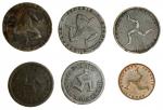 Isle of Man, Halfpenny tokens (4), 1811, (2), rev. triskelion; 1831 (2), rev. similar, Victoria (183