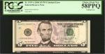 Fr. 1993-A. 2006 $5 Federal Reserve Note. Boston. PCGS Currency Choice About New 58 PPQ. Cutting Err
