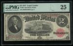 1917年美国美国券2元，编号D89616899A，红印，PMG 25