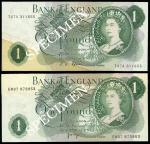 Bank of England, J.S.Fforde, 1, ND (1967), serial number prefix T47A, also J.B.Page 1, ND (1970), se