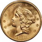1857-S Liberty Head Double Eagle. Variety-20A. Spiked Shield. With One Pinch of California Gold Dust