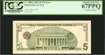 Fr. 1988-J. 2001 $5  Federal Reserve Note. Kansas City. PCGS Currency Superb Gem New 67 PPQ. Overpri