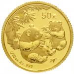 50 Yuan GOLD 2006. Two pandas with bamboo branchs. 1 / 10 oz finegold, welds (Foil a little colored)