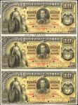 COLOMBIA. Banco Nacional. 10 Pesos. March 1, 1888. P-216s. Uncut Block of Three (3) Notes. Specimen.