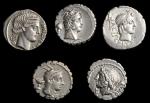 ROMAN REPUBLIC. Quintet of Silver Denarii (5 Pieces), Rome Mint, 106-45 B.C. GOOD VERY FINE to EXTRE