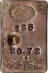 San Francisco Mint Cast Silver Ingot. Undated Type II Oval Hallmark. Ingot No. 135. Lot 2. 20.72 Oun