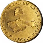 MEXICO. 8 Escudos, 1862-Go YE. Guanajuato Mint. NGC MS-62.