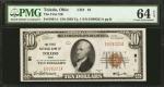 Toledo, Ohio. $10  1929 Ty. 1. Fr. 1801-1. The First NB. Charter #91. PMG Choice Uncirculated 64 EPQ