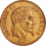 フランス(France), 1863, 金(Au), 100フラン Francs, PCGS MS61, 極美＋, EF＋, ナポレオン3世 月桂冠像 100フラン金貨 1863年(BB) KM802