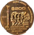 MEXICO. Brass 200 Pesos Pattern, 1985-Mo. Mexico City Mint. NGC PROOF-65.