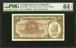 COLOMBIA. El Banco de la Republica. 500 Pesos Oro, 1964. P-408b. Choice Uncirculated 64 EPQ.