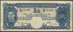 Commonwealth of Australia, ｣5, ND (1939), serial number R 90 701491, blue, George VI at left, signat