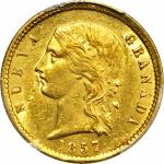 COLOMBIA. 1857-B 5 Pesos. Bogotá mint. Restrepo M205.2. MS-61 (PCGS).