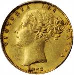 GREAT BRITAIN. Sovereign, 1853. London Mint. Victoria. PCGS AU-53 Gold Shield.
