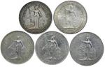 Great Britain, group of 5x Silver British Trade Dollars, 1899B, 1900B, 1901B, 1911B and 1925,about v