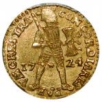 Netherlands-Utrecht, 1724, gold Trade Ducat, standing knight on obverse, legend within table on reve