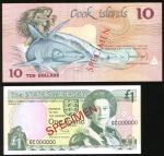 2004年泽西岛1镑样钞及1987年曲岛10元样钞，均UNC品相