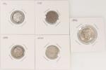 Straits Settlements, a group of 5x silver coins, consists of 4x 10 cents, 1888, 1894, 1895(2), and 2