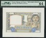 Banque de France, uniface specimen proof of a 20 francs, ND (1939-42), blue and multicolour, allegor