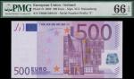 Ireland, European Union, 500 Euro, 2002, serial number T00001368132, European flag, modern architect