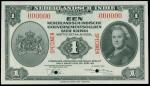 1943年荷属东印度银行1盾样钞，PMG67EPQ
