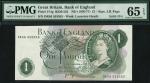 Bank of England, J. B. Page, £1, serial number DR56 555555, green, Queen Elizabeth II at right, reve
