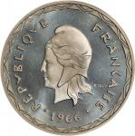 1966年新赫布里底群岛100 法郎加厚试作样币。NEW HEBRIDES. Silver 100 Francs Piefort Essai (Pattern), 1966. PCGS SPECIME